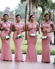 Mermaid Bridesmaid Dresses Cap Sleeves Lace Appliques