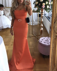 Mermaid Satin Spaghetti Straps Bridesmaid Dresses With Sashes