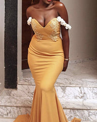 Mermaid Satin Ruffles Dresses Appliques Off Shoulder