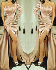 One Shoulder Mermaid Split Formal Gowns