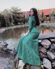 Modest Lace Mermaid Dresses With 3/4 Sleeves