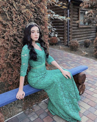 Modest Lace Mermaid Dresses With 3/4 Sleeves