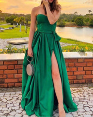 Sweetheart Corset Split Satin Dresses