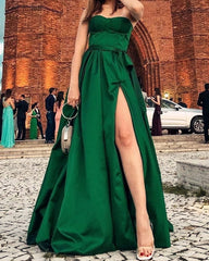 Sweetheart Corset Split Satin Dresses