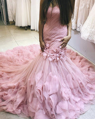 Pink Wedding Dress Mermaid Sweetheart Ruffles