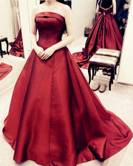 Strapless Ball Gown Satin Dresses Sweep Train