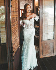 Boho Lace Mermaid Wedding Dresses Off The Shoulder