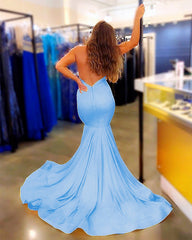 Sexy Open Back Satin Mermaid Prom Dresses