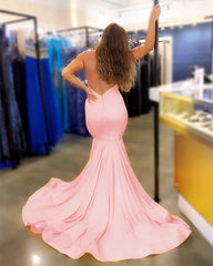 Sexy Open Back Satin Mermaid Prom Dresses