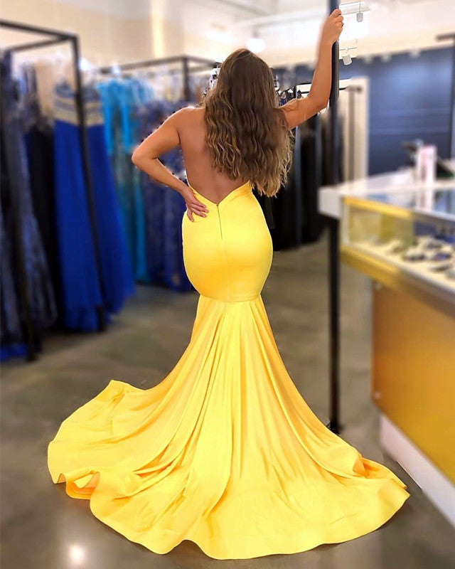 Sexy Open Back Satin Mermaid Prom Dresses