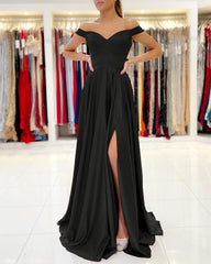 Off The Shoulder Bridesmaid Dresses Satin Split
