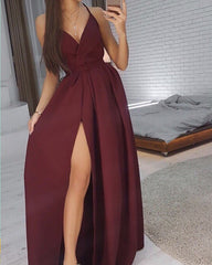 Long Sexy Bridesmaid Dresses V Neck Split