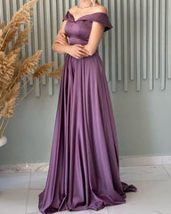 Mauve Off The Shoulder Satin Prom Dresses