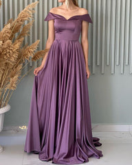 Mauve Off The Shoulder Satin Prom Dresses