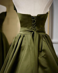 Long Olive Green Strapless Dress