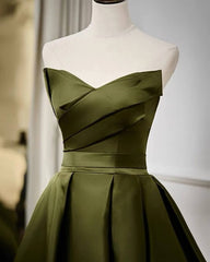 Long Olive Green Strapless Dress