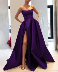 Long Satin Bridesmaid Dresses Strapless Split