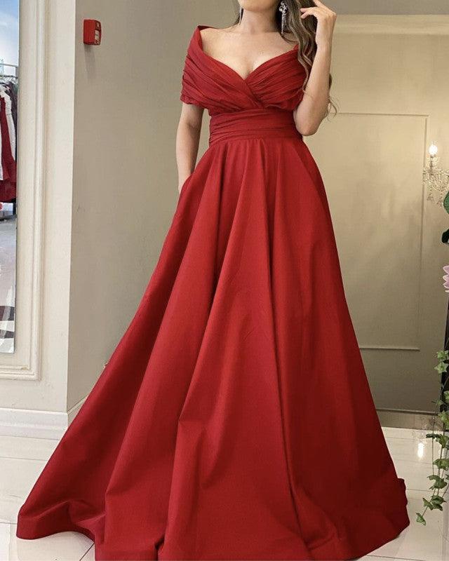 Long Satin Off The Shoulder Dresses - RongMoon