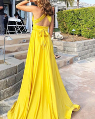 Sexy Plunge Neck Floor Length Satin Bridesmaid Dresses