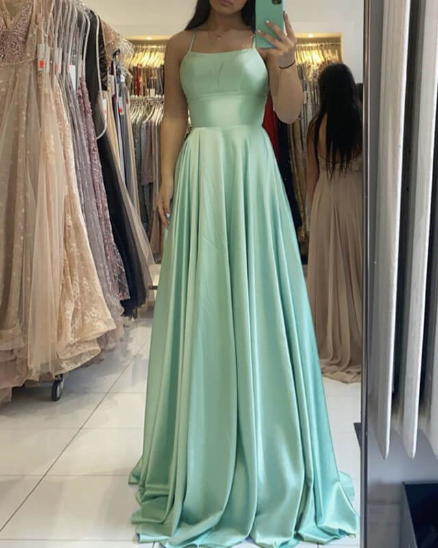 Long Simple Sage Green Satin Dress