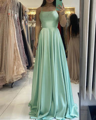 Long Simple Sage Green Satin Dress