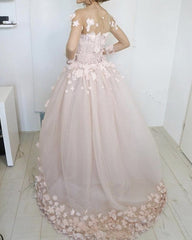 Long Sleeves Ball Gown Tulle Dresses With 3D Flowers