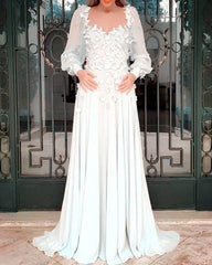 Long Sleeves Chiffon Evening Dress With Butterfly - RongMoon