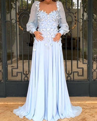 Long Sleeves Chiffon Evening Dress With Butterfly - RongMoon