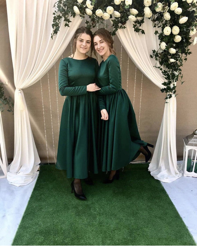 Long Sleeves Satin Bridesmaid Dresses