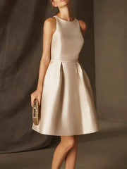 A-Line Minimalist Sexy Engagement Cocktail Party Dress Jewel Neck Sleeveless Short / Mini Lace Satin with Lace Insert - RongMoon