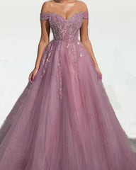 Princess Prom Dresses Tulle Off The Shoulder Appliques