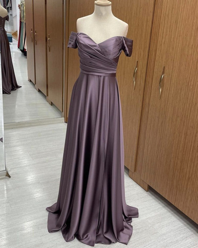 Elegant Ruched Satin Off The Shoulder Split Dresses