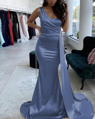 Mermaid One Shoulder Stretch Satin Dress