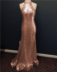 Mermaid Halter Rose Gold Prom Dress