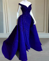 Mermaid Off The Shoulder Dresses Lace Embroidery With Train