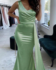 Mermaid Sage Green Dresses One Shoulder - RongMoon