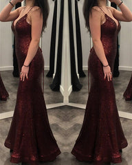Sexy Backless Mermaid Prom Dresses Sequins