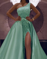 Mint Green Prom Dresses Mermaid Sequins One Shoulder