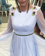 Modest Blue Prom Dresses With Long Sleeves