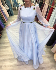Modest Blue Prom Dresses With Long Sleeves