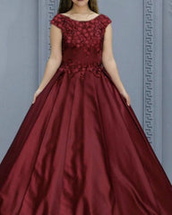 Modest Prom Dresses Satin Ball Gown With 3D Flowers