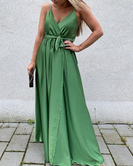 Simple Boho V Neck Split Bridesmaid Dresses
