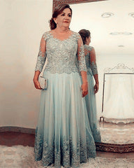 Tulle Mother Of Bride Dress With Lace Sleeves