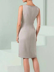 Two Piece Sheath / Column Mother of the Bride Dress Elegant V Neck Knee Length Stretch Satin 3/4 Length Sleeve with Color Block - RongMoon