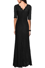 Black Sheath/Column 1/2 Sleeves Long Lace Evening Gown Dresses