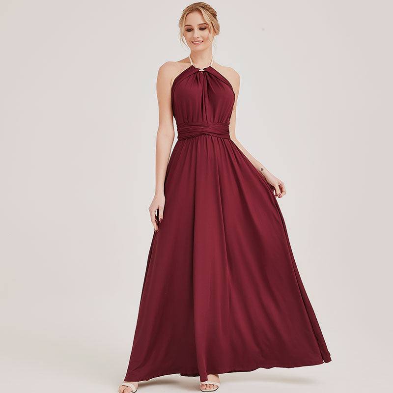 Wine Red Multiway Wrap Bandage Endless Way Convertible Bridesmaid Dress - RongMoon