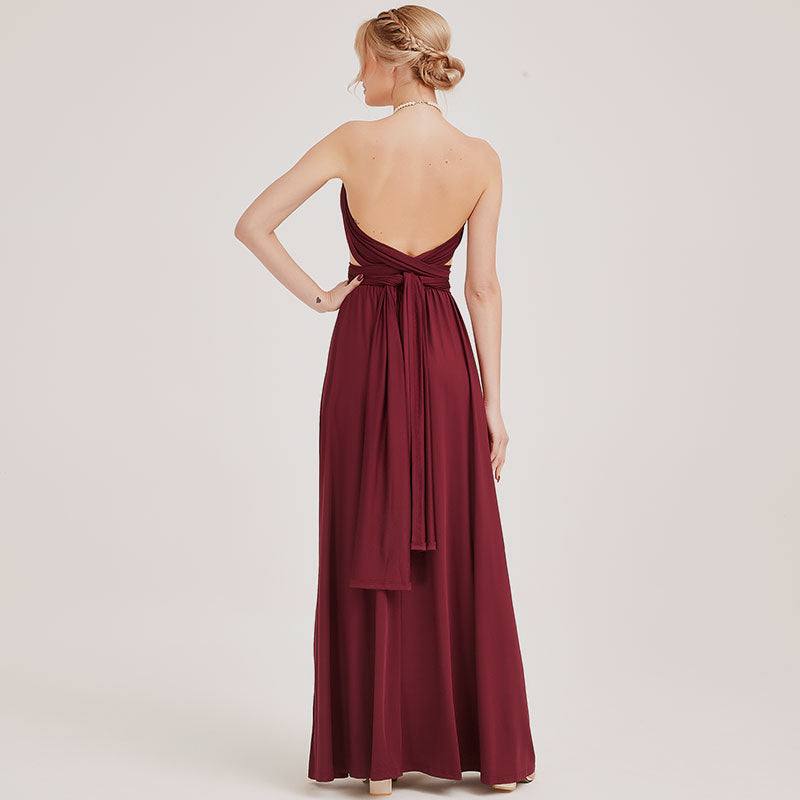 Wine Red Multiway Wrap Bandage Endless Way Convertible Bridesmaid Dress - RongMoon