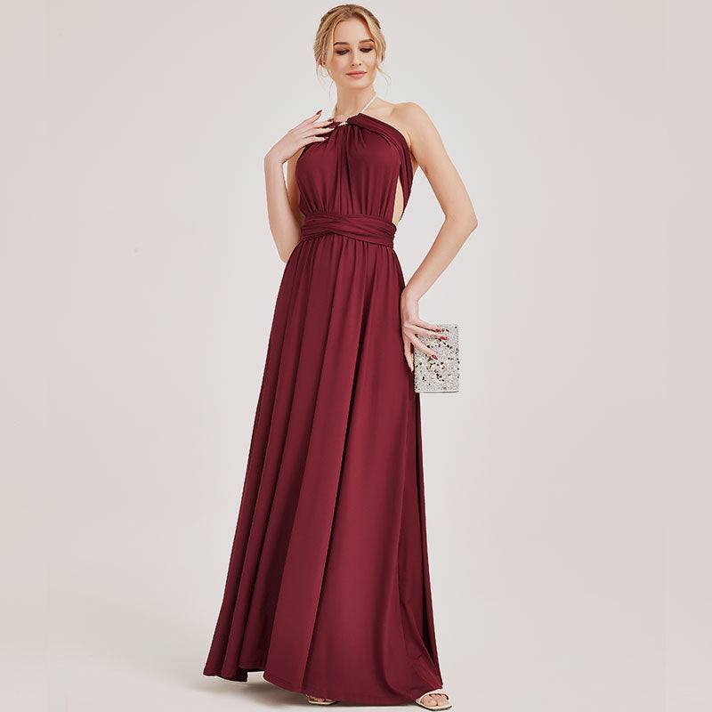Wine Red Multiway Wrap Bandage Endless Way Convertible Bridesmaid Dress - RongMoon