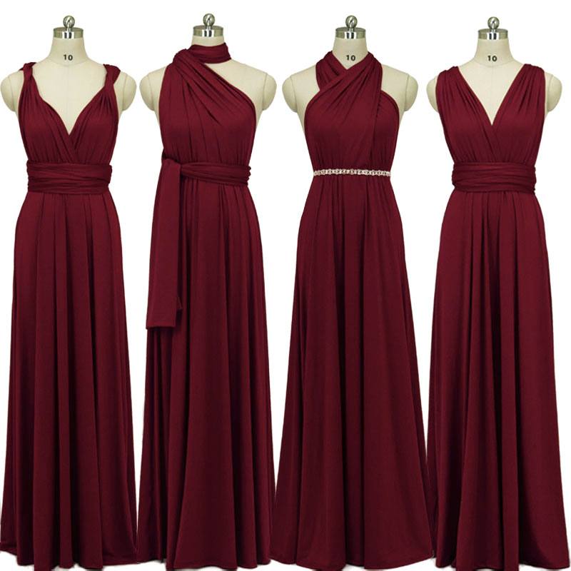 Wine Red Multiway Wrap Bandage Endless Way Convertible Bridesmaid Dress - RongMoon