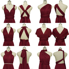 Wine Red Multiway Wrap Bandage Endless Way Convertible Bridesmaid Dress - RongMoon